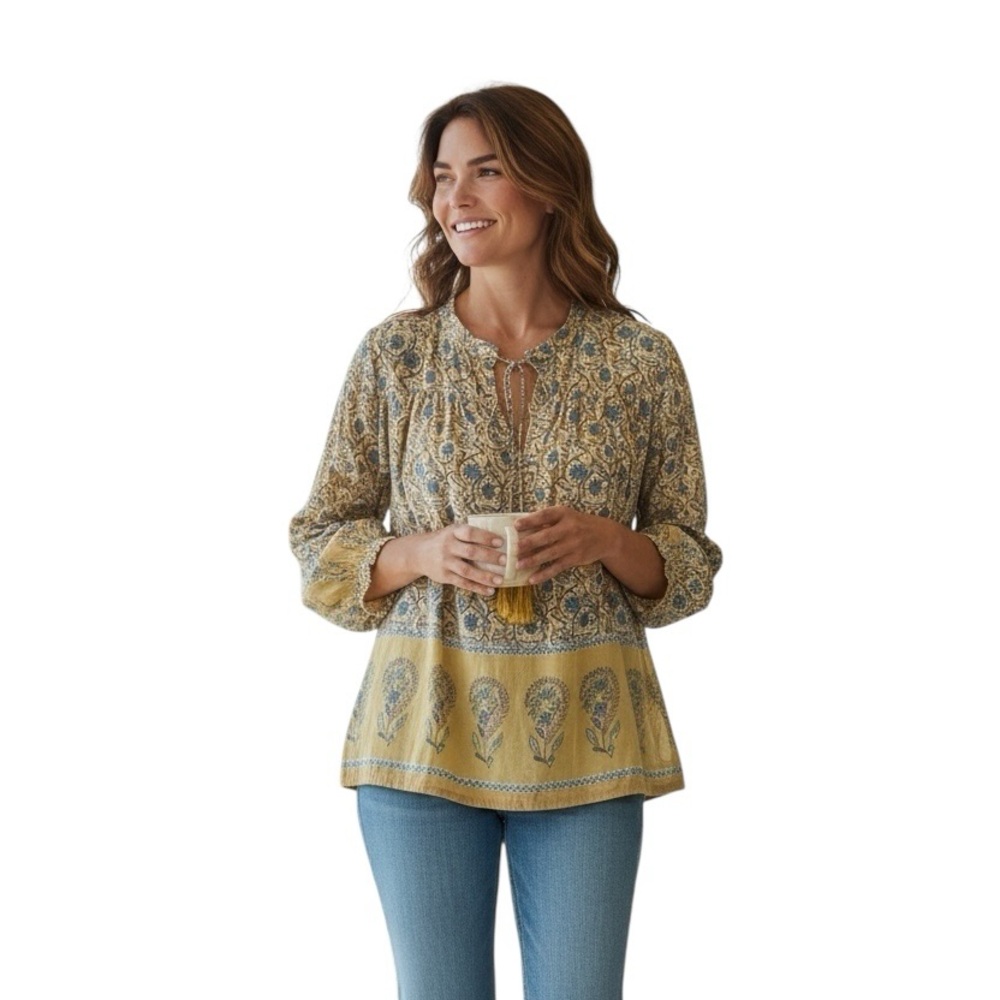 Natural Life Bohemian Boho Floral Tie-Neck Blouse